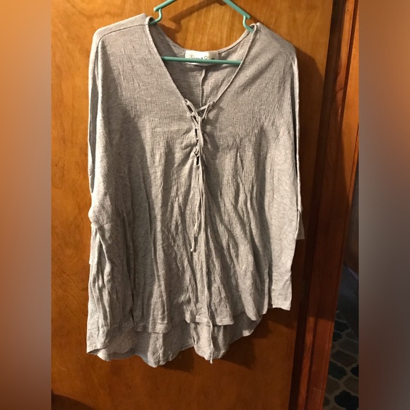 French Laundry Tops - French Laundry Light Gray Lace-Up V-Neck Women's Top Size XL